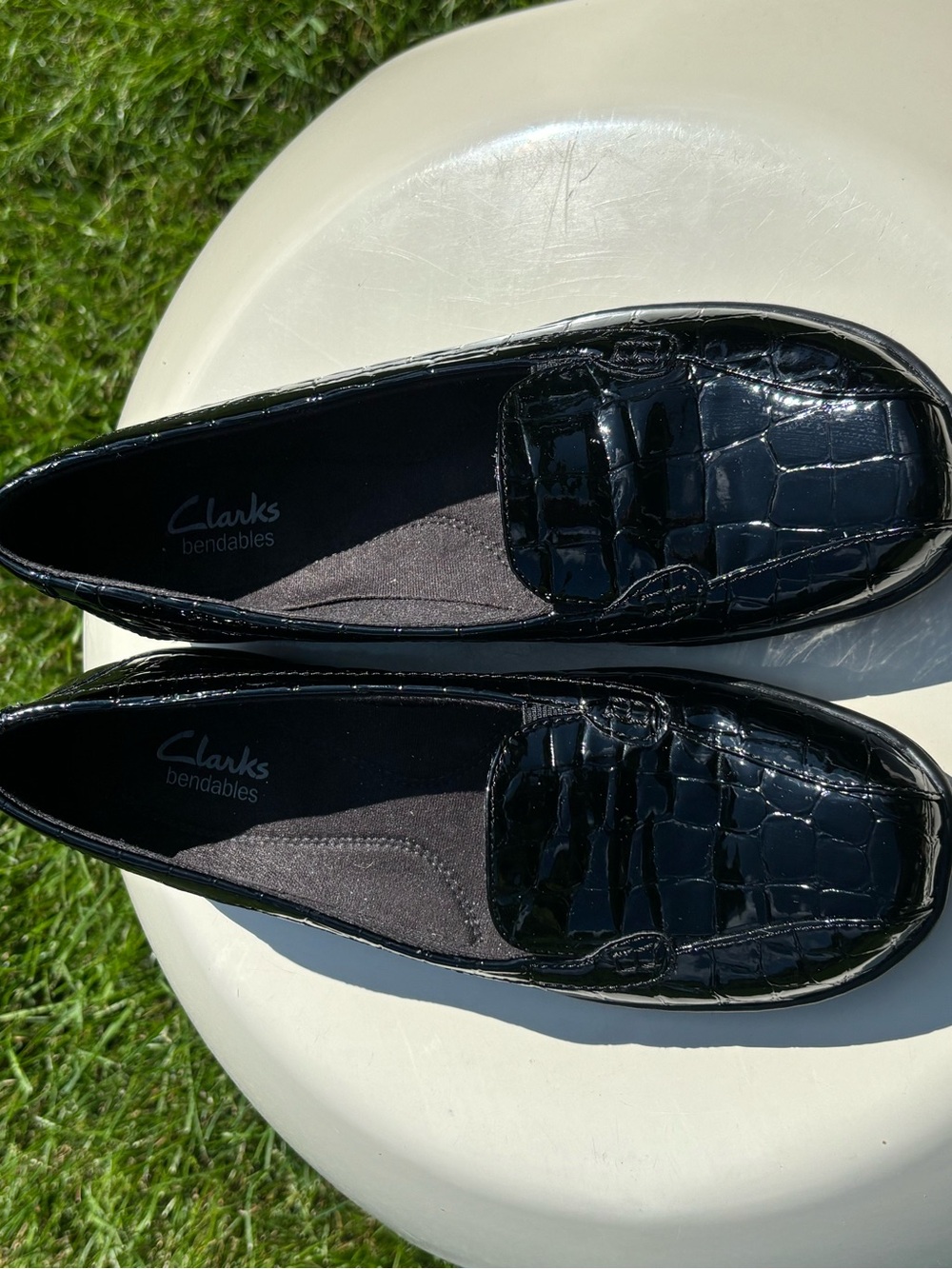 Clarks Black Patent Croc-Embossed Bendables Loafers